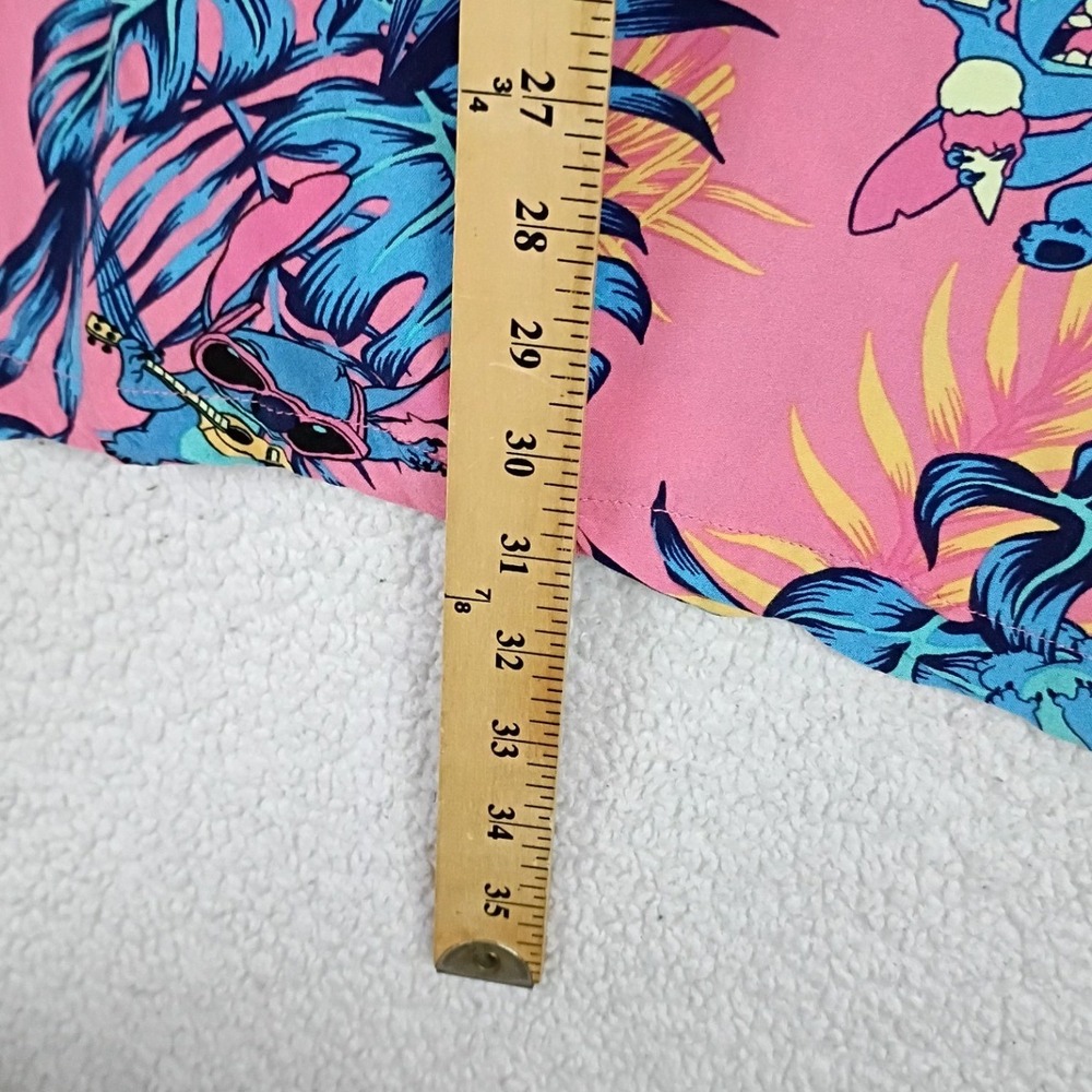 Disney Stitch Button Up Shirt Men 3XL Pink Tropical Lilo & Stitch Hawaiian Rayon - Picture 9 of 10